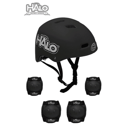 HALO 3 in 1 Helmet and Protective Pad Combo Set - Black