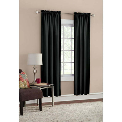 Mainstays Solid Black Room Darkening Rod Pocket Curtain Panel Pair, 30" x 84"