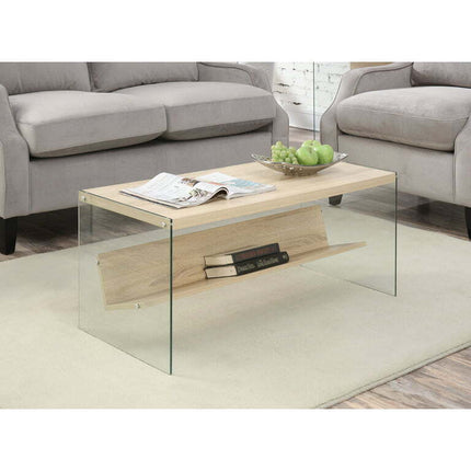 Convenience Concepts SoHo Glass Coffee Table with Shelf, Weathered White/Glass