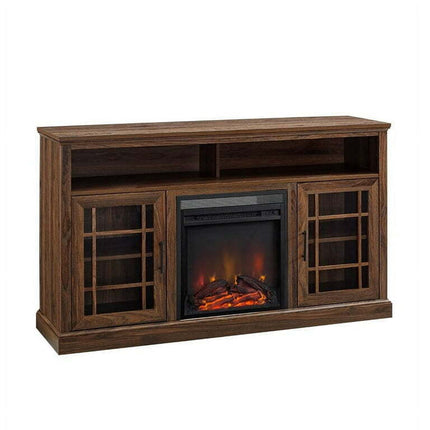 Pemberly Row 58" Classic Glass Door Highboy Fireplace TV Stand in Dark Walnut