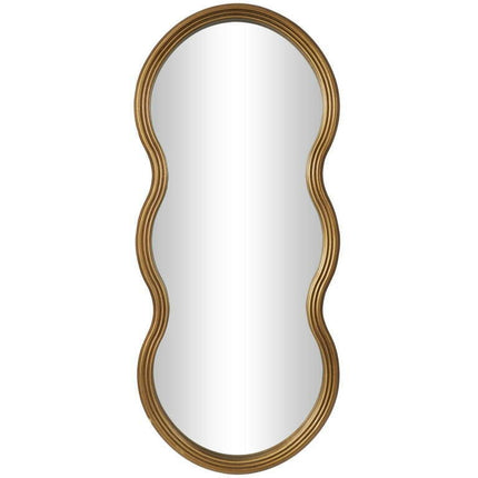 DecMode 20" x 47" Gold Wavy Shaped Wall Mirror with Ribbed Frame