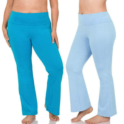 Zenana Womens & Plus Stretch Cotton Foldover Waist Bootcut Workout Yoga Pants