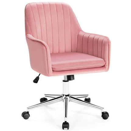 Costway Velvet Accent Office Armchair Adjustable Swivel Removable Cushion Pink