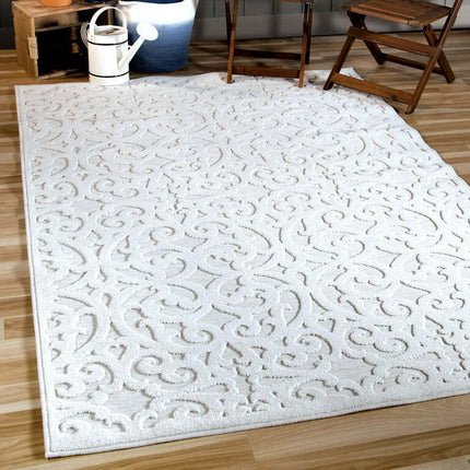Orian Boucle Seaborn 5'2" X 7'6" Natural Damask High Low Outdoor Rug
