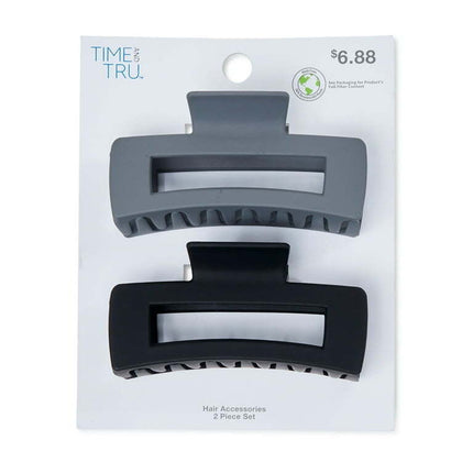 Time and Tru Women's Claw Hair Clips, 2-Pack Black Grey