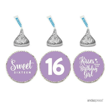 Koyal Wholesale Chocolate Drop Labels, Sweet 16 Birthday, Lavender, 216-Pack