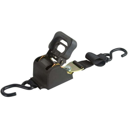 6' Retractable Ratcheting Tie-Down Strap with S-Hook Ends