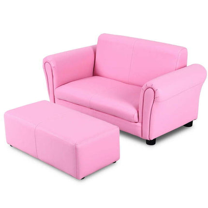 Topbuy Kids Sofa Upholstered Lounge Children Couch Ottoman w/ Armrest Pink