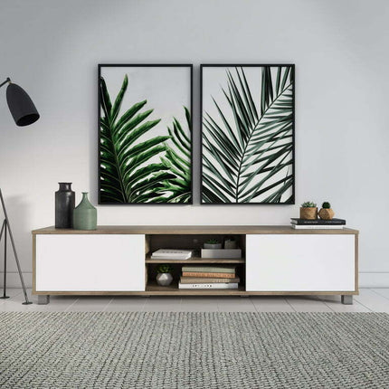CorLiving Hollywood Low Profile TV Stand With Doors for TV's up to 85" White