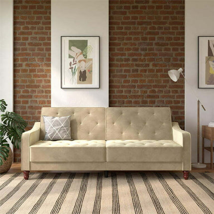 Novogratz Vintage Tufted Split Back Futon, Taupe Velvet