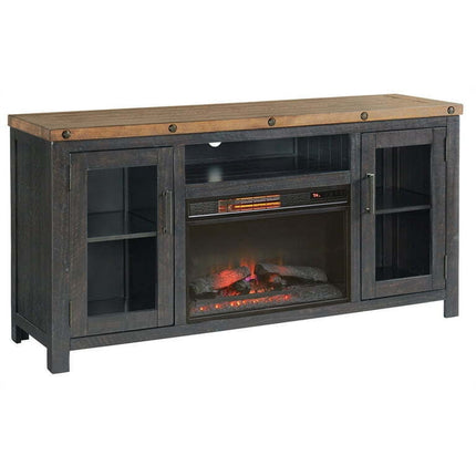 Bowery Hill Farmhouse 65" TV Stand w/ Electric Fireplace in Black and Natural