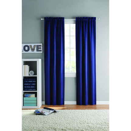 Your Zone Solid Blue Room Darkening Rod Pocket Curtain Panel Pair, 30" x 84"
