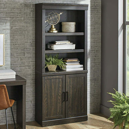 Better Homes & Gardens Glendale 5 Shelf Bookcase with Doors, Dark Oak Finish