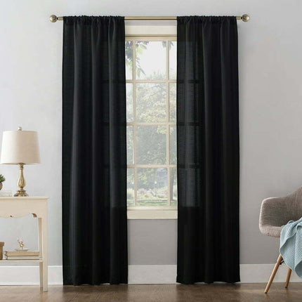 Mainstays Textured Solid Curtain Single Panel, 38" x 95", Black