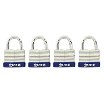 Brinks, Laminated Steel, 40mm Keyed Padlock with 7/8in Shackle, 4 Pack