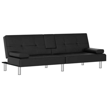 vidaXL Sofa Bed with Cup Holders Black Faux Leather