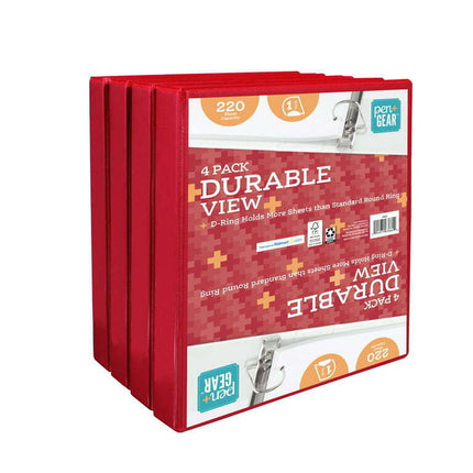 Pen + Gear Durable View 3-Ring Binder with 1-inch Rings 4-Pack (Red)