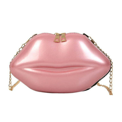 Lips Women PVC Handbags Chain Messenger Bags Shoulder Party Clutch, Pink