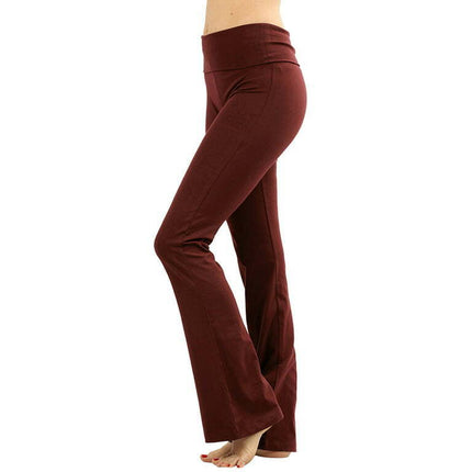 Zenana Womens & Plus Stretch Cotton Foldover Waist Bootcut Workout Yoga Pants