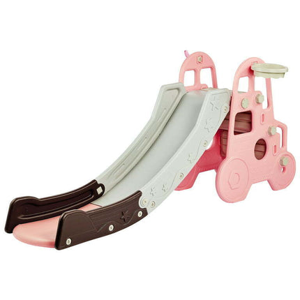 DUKE BABY 3-in-1 Car Shape Kids Slide with Basketball Hoop for Ages 2-6 Pink