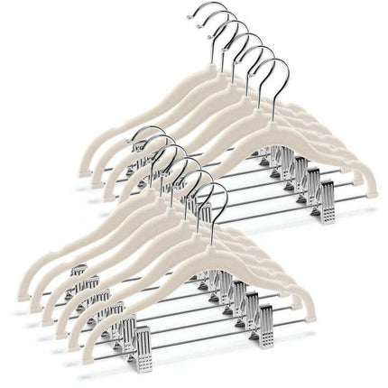 12 PACK Baby Hangers With Clips Velvet Ultra Thin Non Slip Kids Hanger Ivory