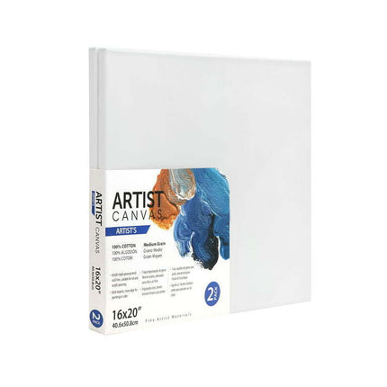 Artist Stretched Canvas, 100% Cotton Acid Free White Canvas, 16"X20", 2 Pieces
