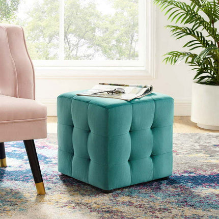Modway Contour Tufted Cube Performance Velvet Ottoman in Teal