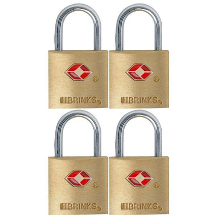 Brinks, Solid Brass, 22mm TSA Travel Keyed Padlock with 1/2in Shackle, 4 Pack