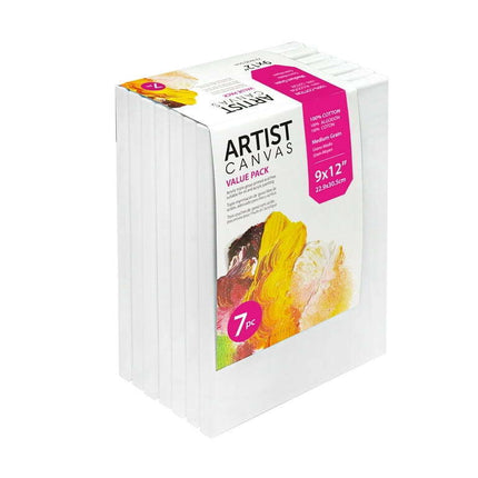 Studio Stretched Canvas, 100% Cotton Acid Free White Canvas, 9"X12", 7 Pieces