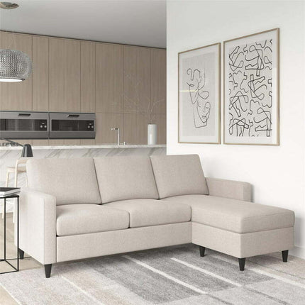 DHP Cooper Reversible Sectional Sofa, Living Room Couch, Beige Linen