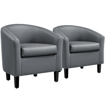 Easyfashion Faux Leather Barrel Accent Chair, Set of 2, Grey