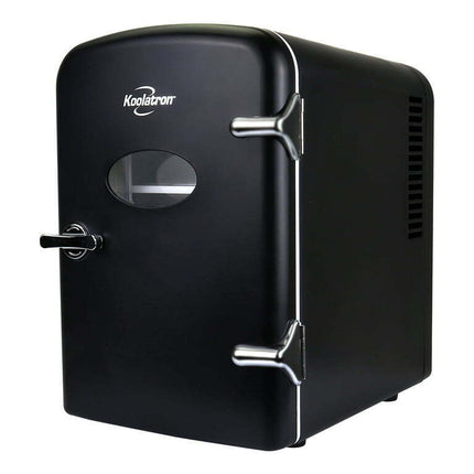 Koolatron 6-Can Mini Fridge AC/DC Retro Mini Cooler Portable Car Cooler Black