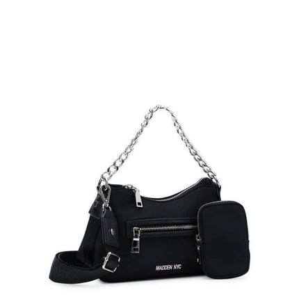 Madden NYC Women's Hobo Crossbody Handbag with Chain, Black