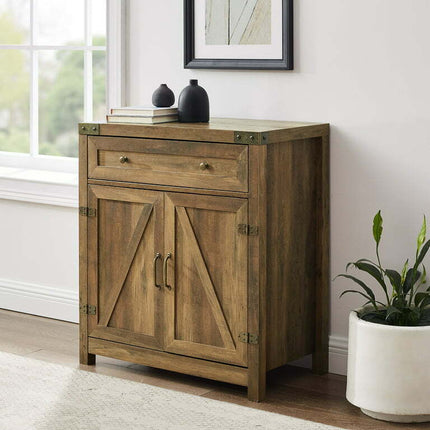 Manor Park Farmhouse Barn Door Accent Cabinet, Rustic Oak