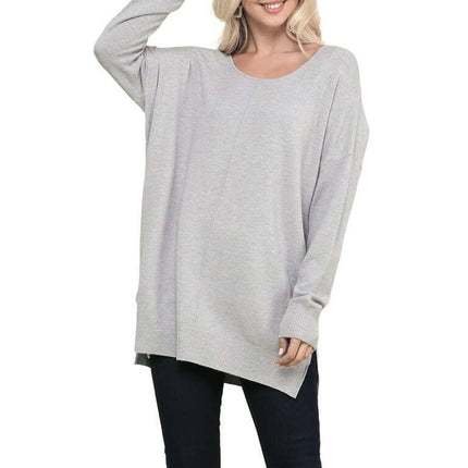 Doublju Women's Long Sleeve Round Neck Loose Fit Knit Sweater with Plus Size