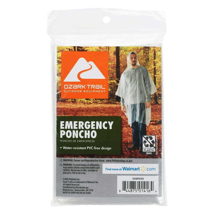 Ozark Trail Clear Hooded Adult Unisex Emergency Poncho, One Size Fits Most