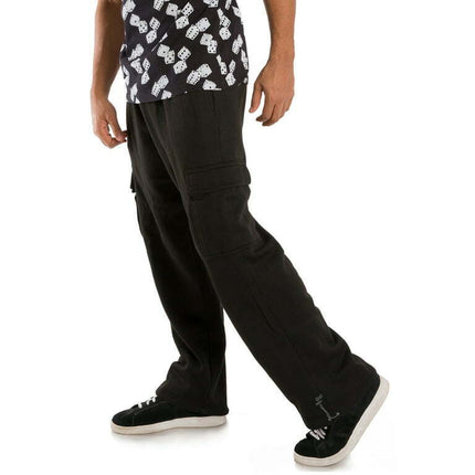 Vibes Men's Fleece Cargo Sweatpants Relaxed Fit Bungee Cord Open Bottom