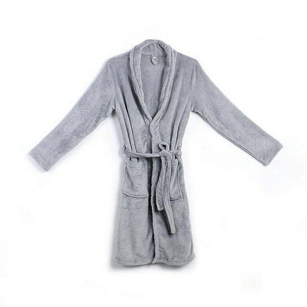 Men Long Sleepwear Robes Shawl Collar Fleece Bathrobe Spa Gown Kimono Pajamas