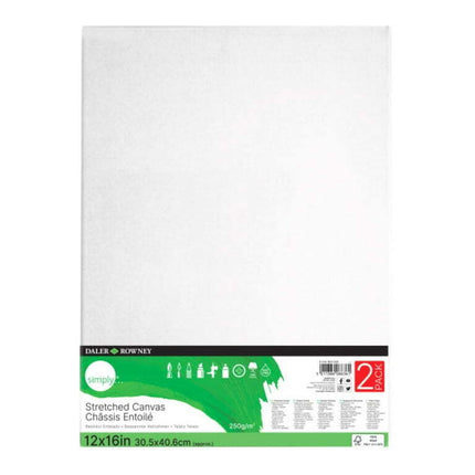 Daler-Rowney Simply Stretched Canvas, 12" x 16", White Canvas, 2 Piece