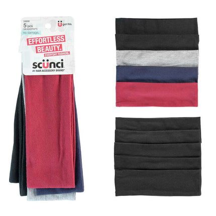 Scunci Classic Knit Headwrap Fabric Headband, Colors Vary, 5 Ct