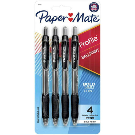 Paper Mate Profile Retractable Ballpoint Pens, 1.4 mm Bold Point, Black, 4 Count
