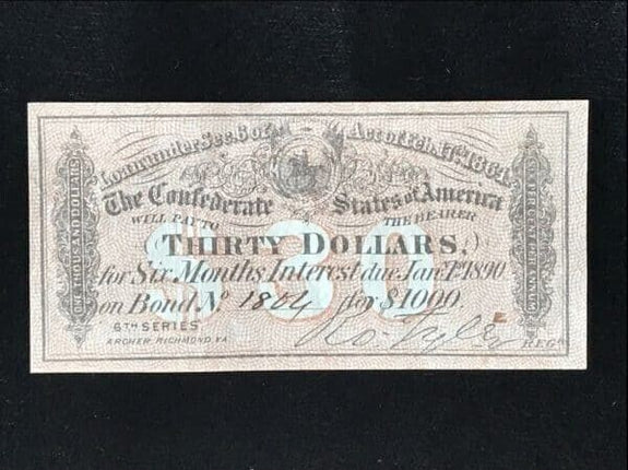 Original Civil War Confederate Bond Coupon Note 1864 Certified By The Gettysburg