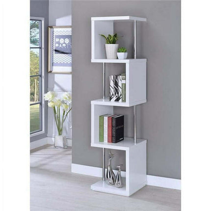 Benzara BM159152 Modern Four Tier Wood & Metal Bookcase, White