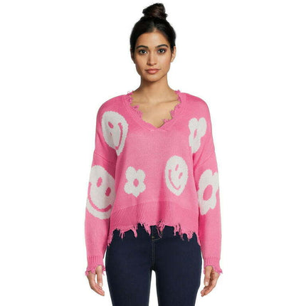 Just Polly Juniors Frayed Hem Skimmer Sweater, Midweight