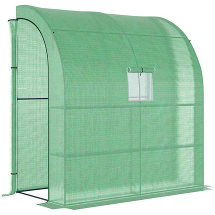 Outsunny Outdoor Walk-in Lean-to Greenhouse, PE Cover w/ Zippered Doors