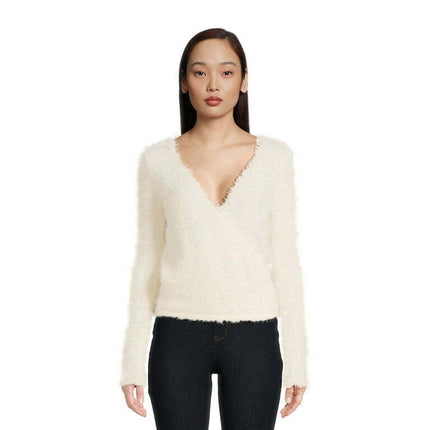 Love by Design Women's Juniors Wrap Sweater with Long Sleeves, Midweight