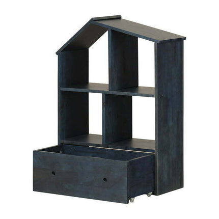 South Shore Sweedi, Scandinavian Bookcase with Storage Bin, Dark blue