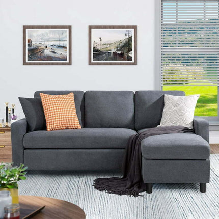 Walsunny Linen Fabric Convertible L-Shaped Sectional Sofa(Dark Gray)