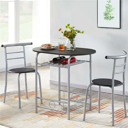 Alden Design 3pcs Modern Dining Set with 1 Round Table 2 Chairs for Home, Black