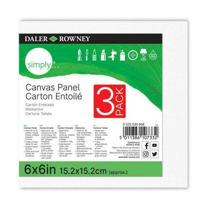Daler-Rowney Simply Art Canvas Panel, 6" x 6", 3 Piece
